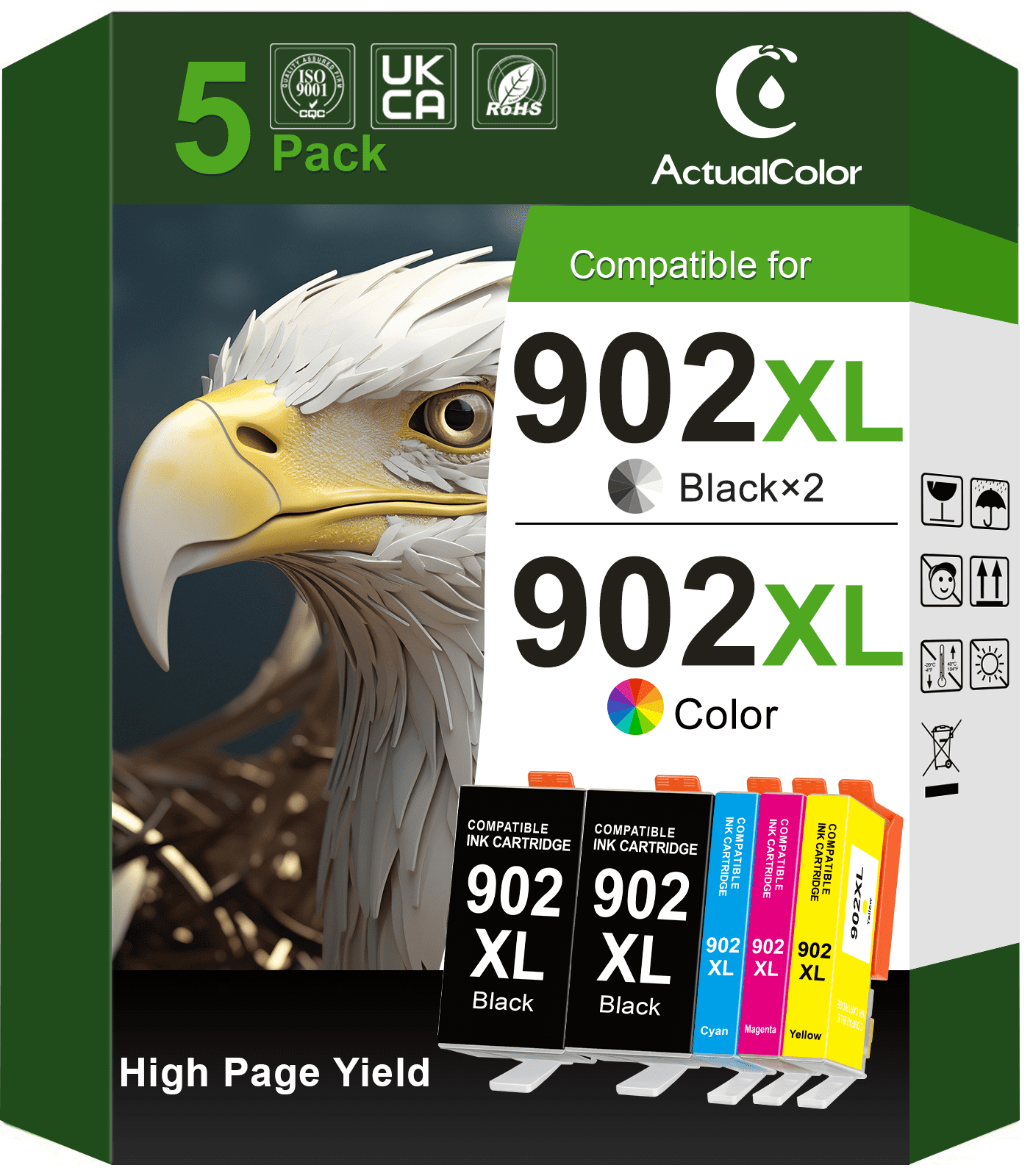 902XL Ink Compatible for HP 902 Ink Cartridge Combo Pack for OfficeJet Pro 6978 OfficeJet 6958 Printer, 5-Pack