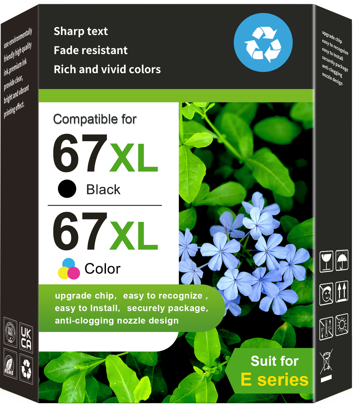 67XL Ink Cartridges Compatible for HP 67 Ink Cartridge for HP Printer Ink 67 Black and Tri-Color for HP DeskJet 2852e 2842e 4252e