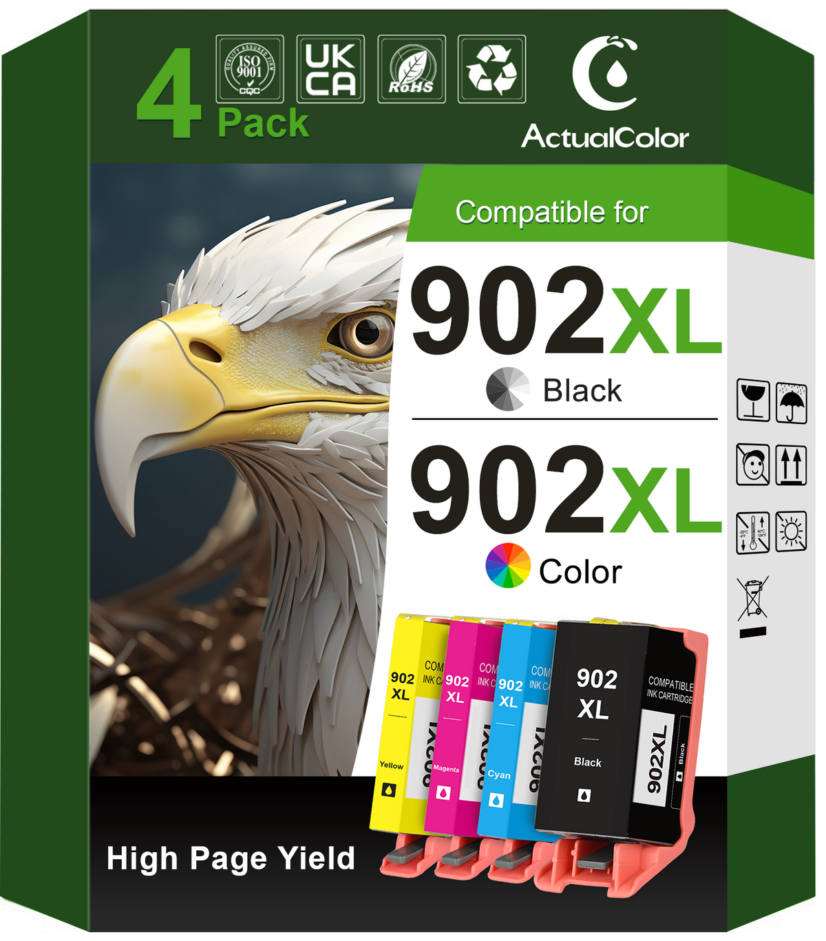 902XL Ink Compatible for HP 902 Ink Cartridge for Ink 902 Combo Pack for OfficeJet Pro 6978 6970, 4-Pack