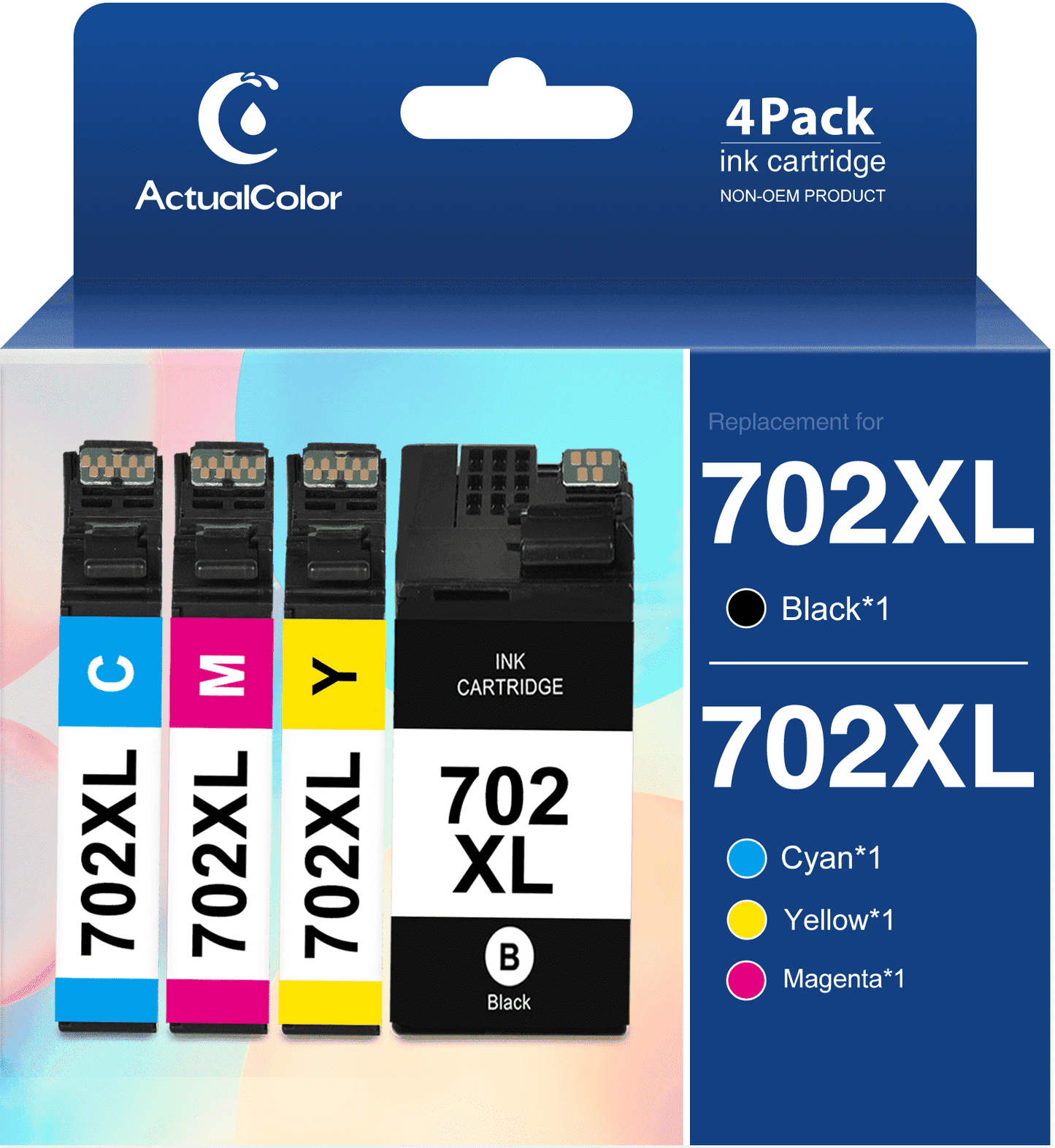 702XL Ink for Epson 702 Ink Cartridges for Workforce Pro WF3720 WF3733 Printer, 4-Pack