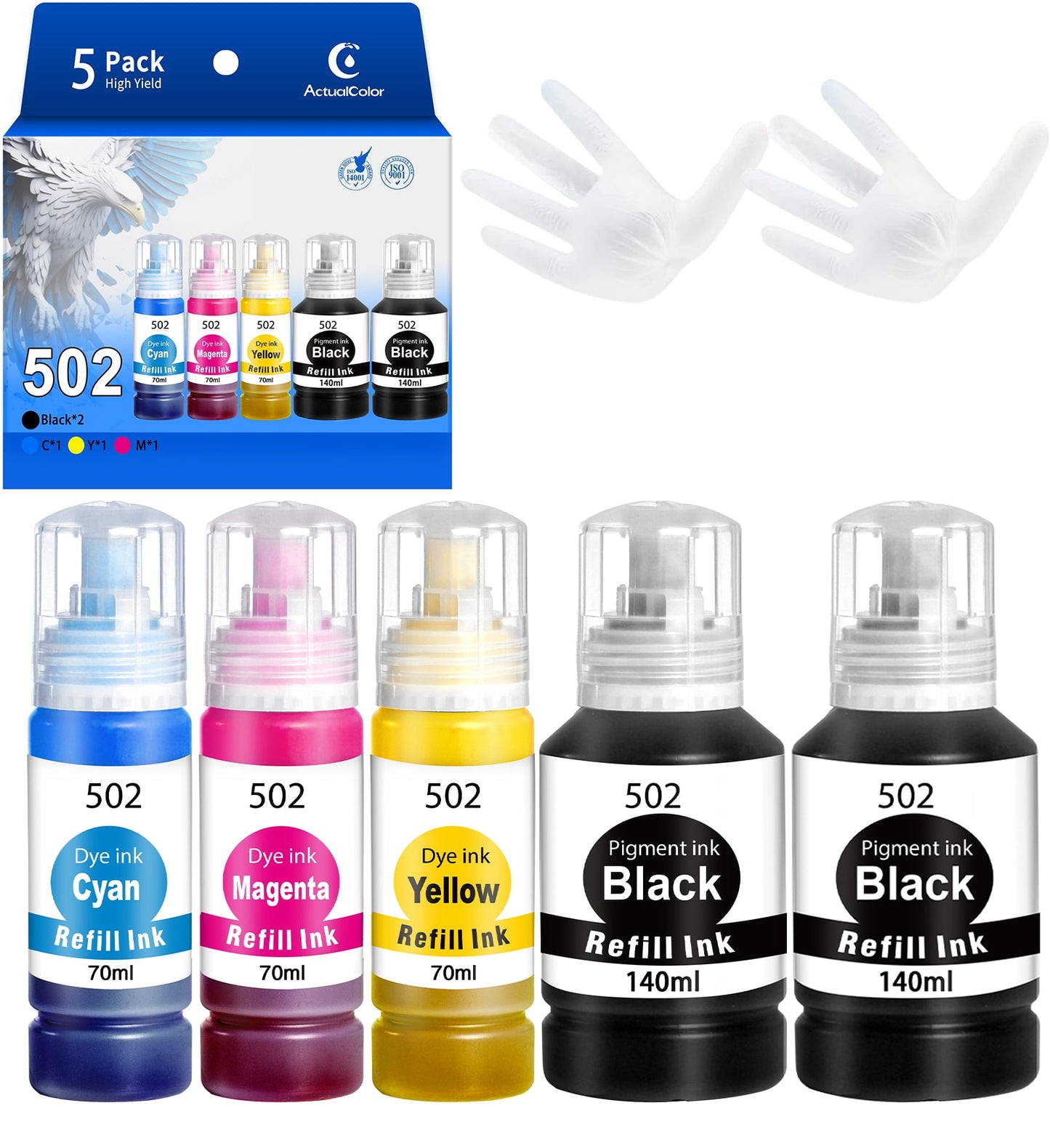 502 Ink Refill Bottle for Epson 502 Ink Bottle for EcoTank ET-4760 3850 Printer, 5 Pack