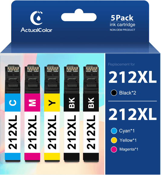 212XL 212 XL Ink Cartridges for Epson 212 XL 212XL T212XL T212 Combo Pack, 5 Pack
