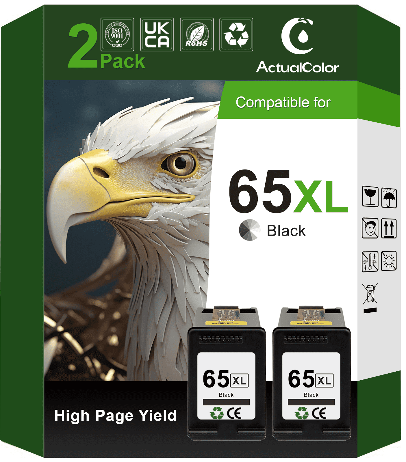 65XL Black Ink Compatible for HP 65 Black Ink Cartridge for HP Envy 5000 DeskJet 2600 3700 Printer (2 Black)