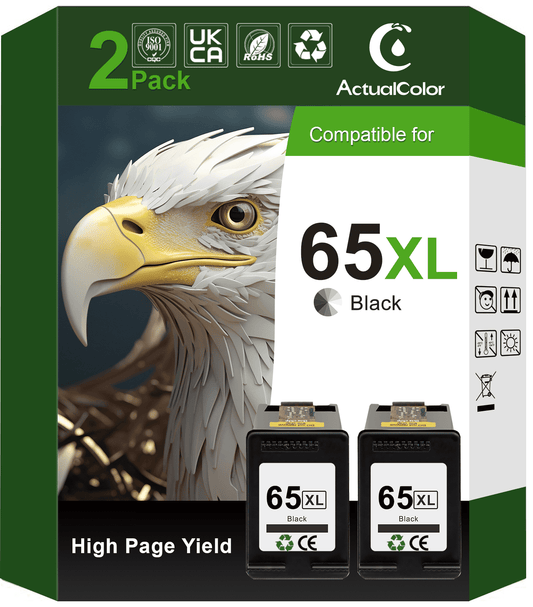 65XL Black Ink Compatible for HP 65 Black Ink Cartridge for HP Envy 5000 DeskJet 2600 3700 Printer (2 Black)
