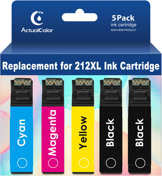 ACTUALCOLOR C Ink Cartridge Compatible for Epson 212 XL 212XL T212XL T212 Combo Pack, 5 Pack