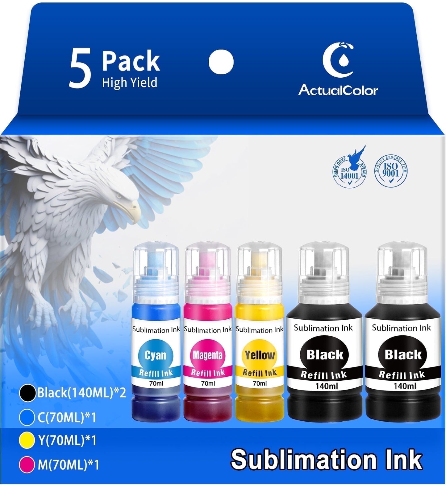 490ML Sublimation Ink for Epson Ecotank Printers  ET-2720 ET-2760 ET-2800 ET-2803 ET-4700 (2BK/1C/1M/1Y)