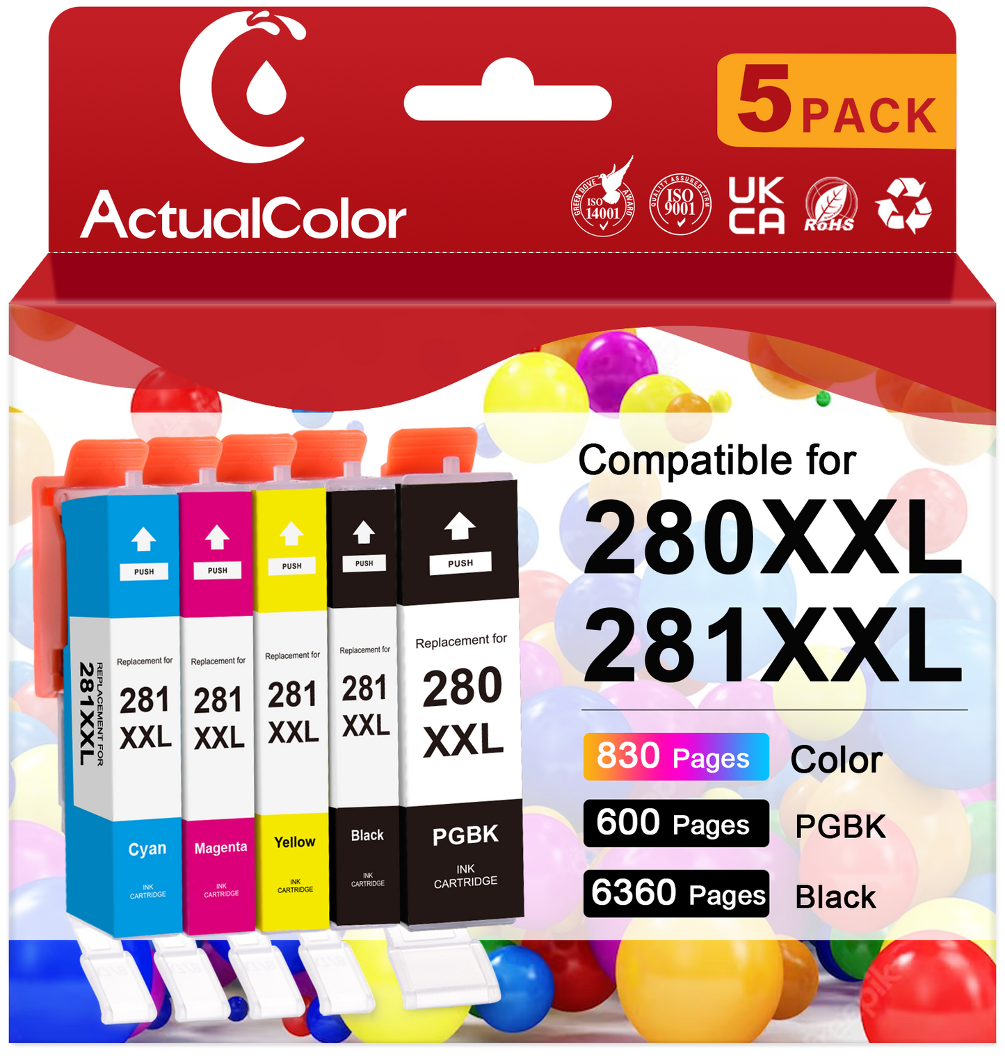 280 and 281 Ink Cartridge Compatible for Canon Ink 280 and 281 (5 Pack)