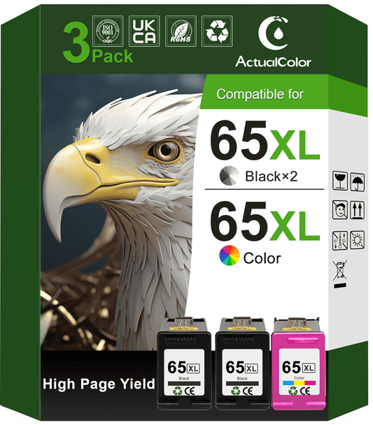 65 Ink Cartridge Compatible for HP Printer Ink 65 for HP 65XL Ink Cartridges Combo Black and Color (3 Pack)