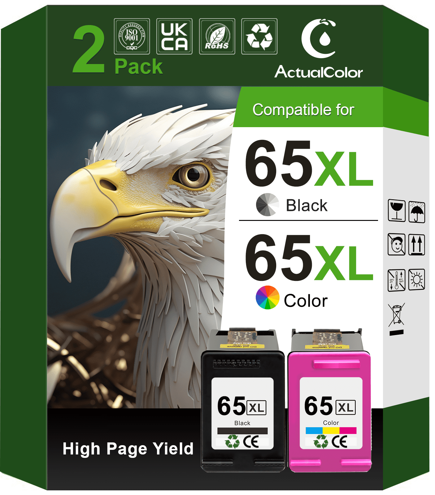 65XL Ink Cartridge Compatible for HP 65 Ink Cartridge for Envy 5000 DeskJet 2622 3752 3755 Printer, 2 Pack