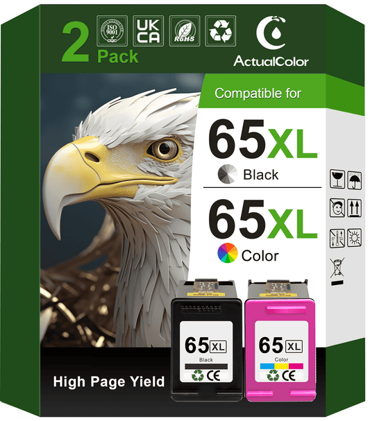 65XL Ink Cartridge Compatible for HP 65 Ink Cartridge for Envy 5000 DeskJet 2622 3752 3755 Printer, 2 Pack