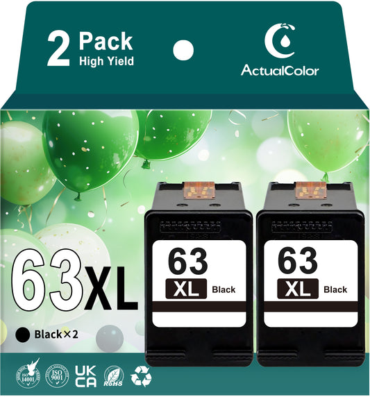 63XL Black Ink Compatible for HP 63 Ink Cartridge for HP OfficeJet 5200 1110 Printer (2 Pack)