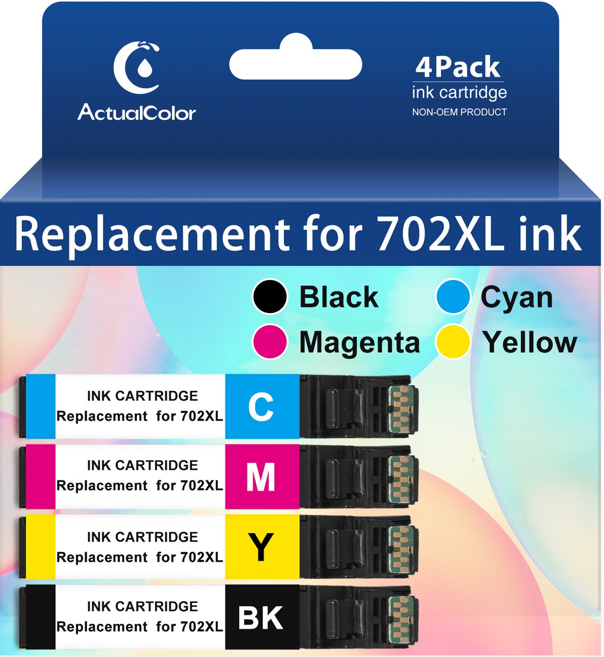 ACTUALCOLOR C Ink Cartridge Compatible for Epson 702 Ink Cartridge 702XL Ink , 4-Pack