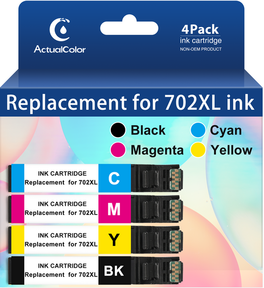 ACTUALCOLOR C Ink Cartridge Compatible for Epson 702 Ink Cartridge 702XL Ink , 4-Pack