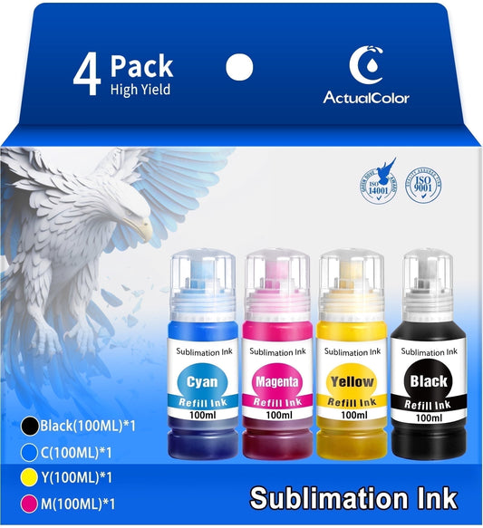400ML Sublimation Ink for Epson Ecotank Printer ET2400 ET2720 ET2750 ET2760 ET-2803 ET-4800 (1BK/1C/1M/1Y)