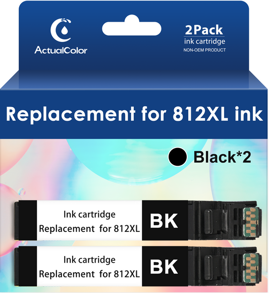 ACTUALCOLOR C Ink Cartridge Replacement for Epson 812 Black Ink Cartridge 812XL Printer Ink， 2Pack
