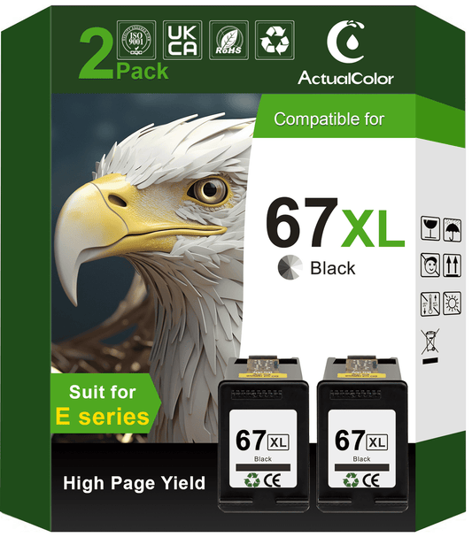 67XL Black Ink Cartridge Compatible for HP 67 Black Ink Cartridge for HP Ink 67 Black (2 Pack)