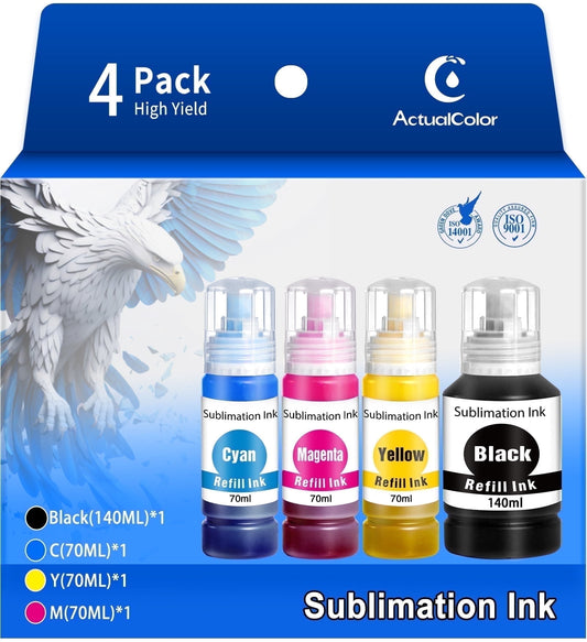 350ML Sublimation Ink for Epson Ecotank Printers ET2400 ET2720 ET2750 ET2760 ET-2803 ET-4800 (1BK/1C/1M/1Y)