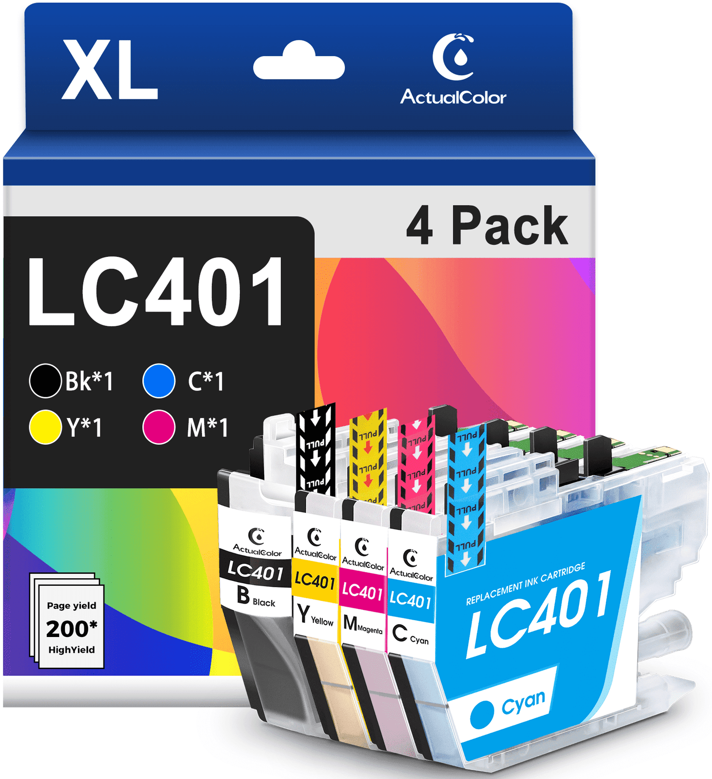 LC401 Ink Cartridges for Brother LC401XL for LC401 Brother Ink Cartridges LC401 LC401XL, 4 Pack